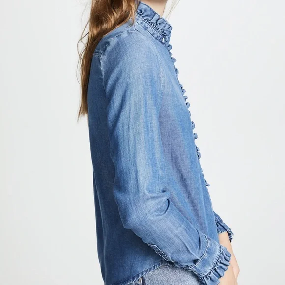 NWOT Frame “Springfield” ruffle denim shirt - Picture 11 of 12